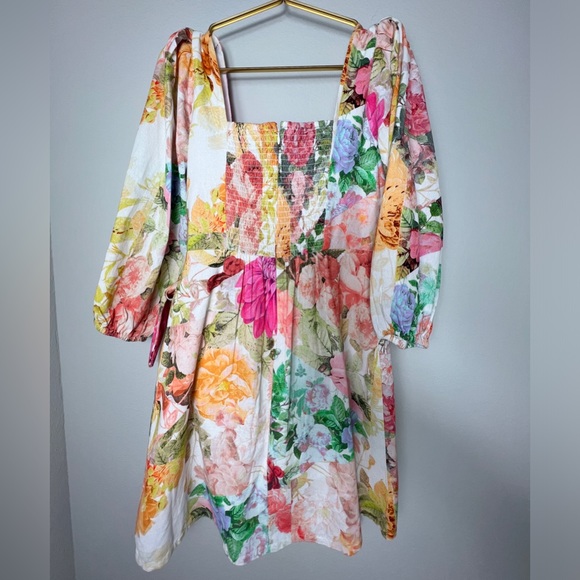 EUC Vince Camuto Linen Aline Dress Floral Print Dress in Ivory and Pastels, Sz 6 - Picture 8 of 16